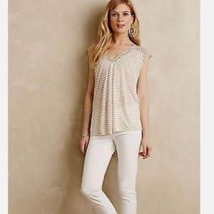 Anthropologie Little Yellow Button Daystripe Tee Mixed media Size Small